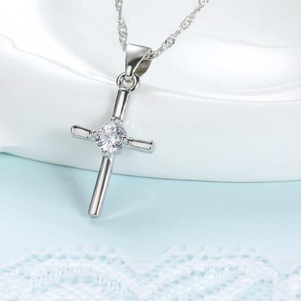 925 Sterling Silver Cross Necklace and Earrings Set Adorable Gift Ensemble - Picture 5 of 7